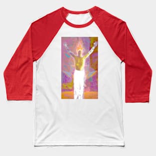 Portrait, digital collage and special processing. Shirtless man, stands. All chakras opened. Mystic. Bright, colorful. Baseball T-Shirt